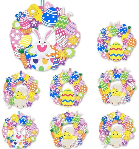 baymety Couronnes de Pâques pour Porte d'entrée, 8 pièces DIY, Couronne de Pâques Artificielle de Printemps, décorations extérieures et intérieures, Lapin de Pâques, œuf de Lapin, Fleurs de Carotte,