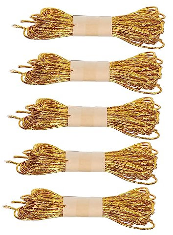 NUOBESTY 5 Pack Gold Thread Ropes Practical Wrapping Cord for Diy Projects and Decorative Hanging 50m Total Easy Storage