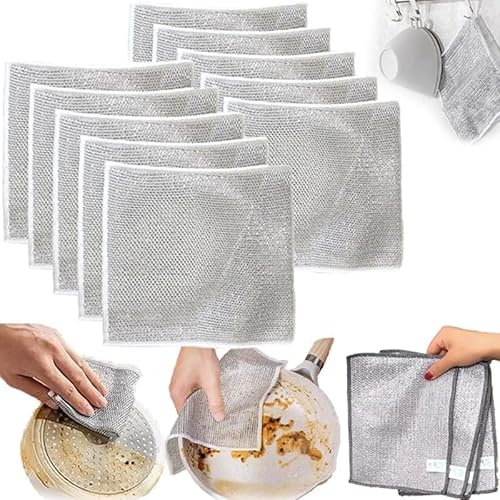 Circularite Reinigungspads, Circularite-Scheuertuch, Power-Scheuertuch, Mehrzweck-Draht-Wunder-Reinigungstücher, kratzfeste Scheuerschwämme, Mehrzweck-Draht-Geschirrtücher für nass und trocken, 10