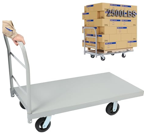 KUAFU Platform Truck Flat Push Cart, 2500LBS Weight Capacity, Dolly Heavy Duty Hand Trucks with 360 Degree Swivel Rubber Wheels, 24x48 Large Size Cart