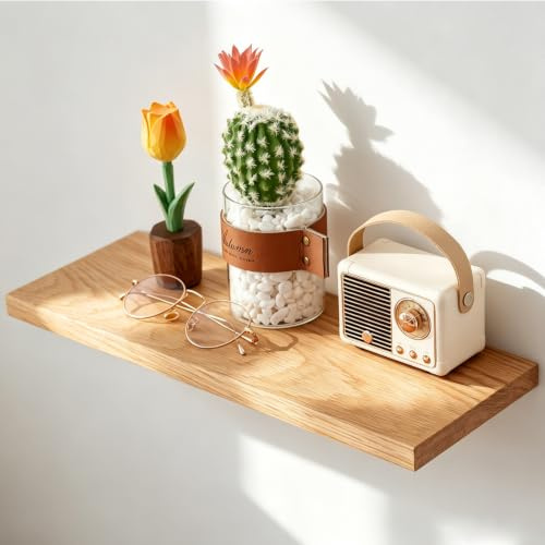 TREOAKWIS Wandregal Eiche Massiv, 30CM Schweberegal Regalbrett Holz | Schweberegal Eiche Regale Naturholz für Haus, Wohnzimmer, Kinderzimmer, Schlafzimmer, Bad, Büro