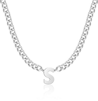 HAYOUWAY kedja män med bokstäver AZ hänge halsband män pansarkedja silver rostfritt stål kedja män årsdag födelsedag julklappar för män honom pappa vän son pojkar bror, En storlek, Rostfritt stål