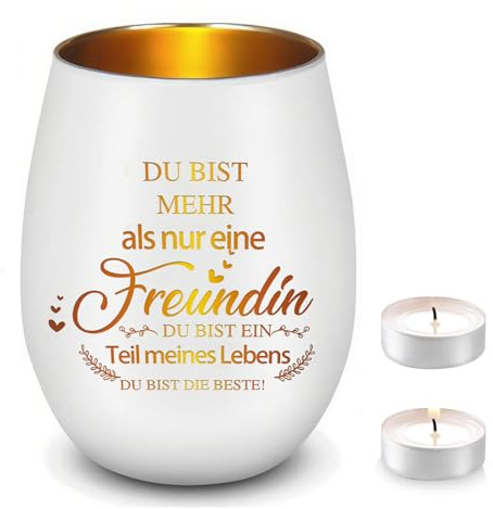 Geschenke für Freundin Windlicht Glas Geburtstag Teelichthalter Tischdeko mit Kerze mit Spruch Beste Freundin Dankeschön Geschenk für Frauen Geburtstagsgeschenk für Freundin