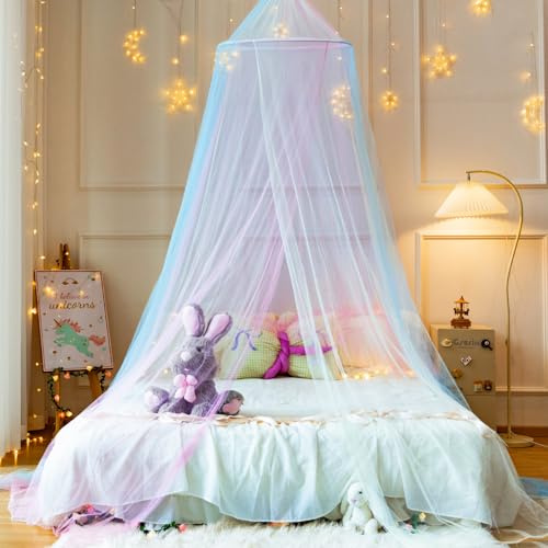 Wnqou Moskitonetz Bett für Doppelbett Einzelbett, Großes Kuppel-Baldachin Betthimmel Mückennetz FeinmaschigesMädchenzimmer, einfache Installation für Reisen und Zuhause (Rainbow)