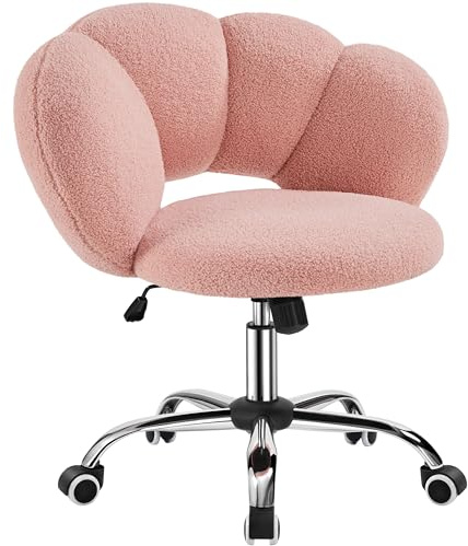Yaheetech Skrivstol, kontorsstol, ergonomisk kontorsstol, molnform, snurrstol upp till 136 kg, kan belastas datorstol, justerbar höjd för sovrum, kontor, vardagsrum, rosa