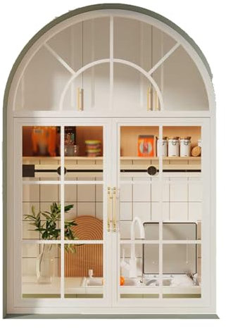 HJLKDYM Gewölbte Französische Fenster, Vintage-Eisen, Flügelfenster Für Esszimmer Und Küche, 2 Stile, Geeignet Für Glasfenster Im Loft-Schlafzimmer(White-A,90x80cm)