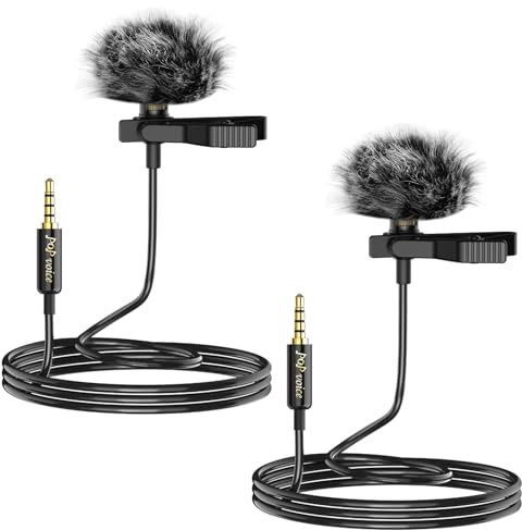 PoP Voice 2 micrófonos de solapa Lavalier profesionales de 3,5 mm compatibles con DJI Mic/Rode Wireless GO transmisores para cámara de smartphone, mini micrófono para YouTube, entrevista, video