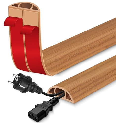 Kabelkanal selbstklebend Kabelbrücke Boden PVC Kabelkanal flexibel Kabelschacht flach Kabelabdeckung für Kabel Verstecken und Kabelschutz (Braun Holzoptik, 30mm×1m)
