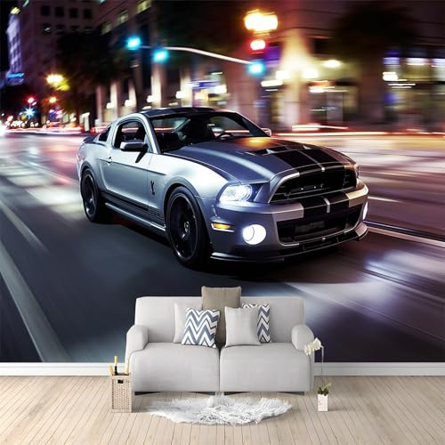 Générique Papier Peint Intissé 3D Ville Voiture De Sport Argent 200x140 cm Papier Peint Mural Poster Tableaux Muraux Tapisserie Photo, Chambre D'enfants Mural Personnalisé pour Salon Chambre Décor