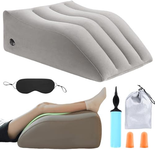 Leikurvo Venenkissen Beinhochlagerungskissen, Aufblasbare Keilkissen zum Schlafen, Fußstütze Kissen, Beinerhöhungskissen Beinstützkissen mit Beutel und Pumpe Waschbar Beinkissen Kniekissen(Grau)