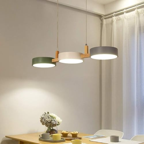 LED Kronleuchter Pendelleuchte Holz Warmweiss Licht Elegante Esszimmer Lampe Rechteckige Grau weiß grüner Schirm Metall Hängelampe Modern für Studie Küche insel Büro Esstisch Deko beleuchtung, L73cm