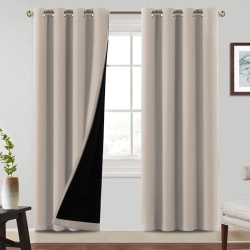 BellaHills 100% Verdunkelung Gardinen mit Ösen 2er Set H240xB140cm Verdunklungsvorhänge für Wohnzimmer Vorhänge Blickdicht Gardinen Kälteschutz, Natur