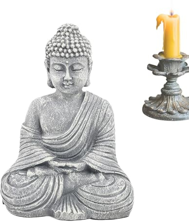 Statua di Buddha seduto, in resina, 21,8 cm, decorazione zen spirituale dipinta a mano, statua da meditazione, ornamento da tavolo per tavolo, libreria, mantello, per interni ed esterni