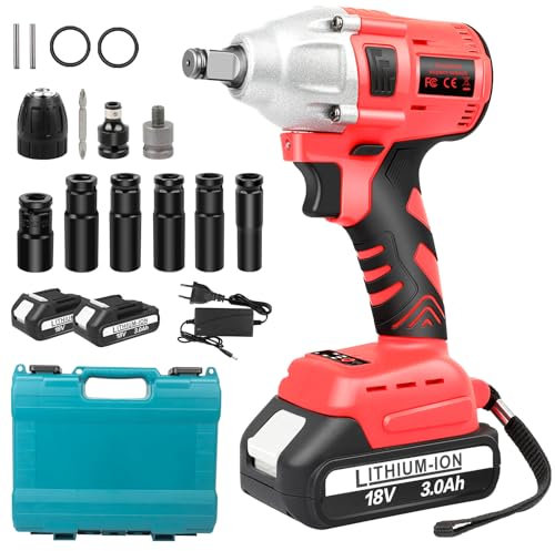KEATFE Visseuse à percussion sans fil 18 V, 1/2, 4 douilles à percussion, batterie 3000 mAh, chargeur, coffret de transport Heavy Duty