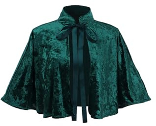 helymore Medieval Scarf Women's Renaissance Velvet Cape Wraps Costume Lace Gothic Halloween Costume Carnival Fasching Clothing Disguise Prop, Green, One size