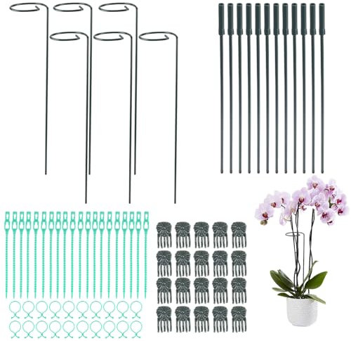 FALSKT 6 Pièces 90 CM Support Tuteurs pour Fleurs, Tuteur Orchidee en Métal, Tuteur Tomate Anneau de Support de Plante Splicable, pour Roses, Légumes, Tomates, Piments, Vert