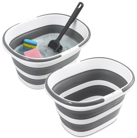 Paquete de 2 cubos plegables con asas, cubo cuadrado plegable de 4.2 galones para limpiar cubos grandes de silicona desplegables portátiles plegables para acampar y lavar el coche para ahorrar espacio
