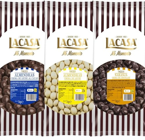 Lacasa Mi Momento pack 3kg bolas: Almendra con chocolate con leche,Almendra con chocolate Blanco,Dados de naranja con chocolate Negro