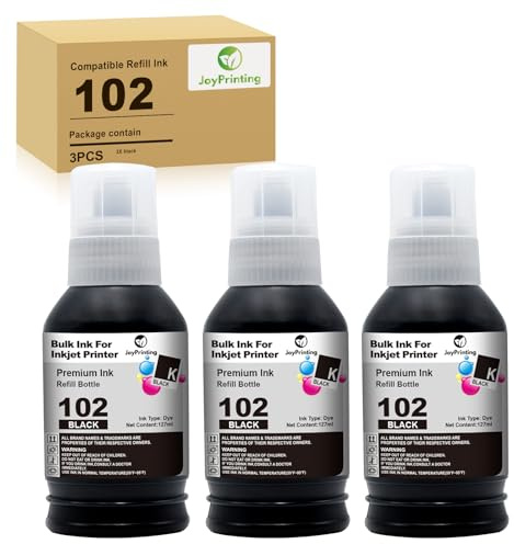 JoyPrinting 3X 102 Tinte Schwarz Kompatibel für Epson 102 Tintenpatrone Refill Multipack für EcoTank ET-2700 ET-2750 ET-2751 ET-2756 ET-2850 ET-2851 ET-2856 ET-3700 ET-3750 ET-3850 ET-4750 ET-4850