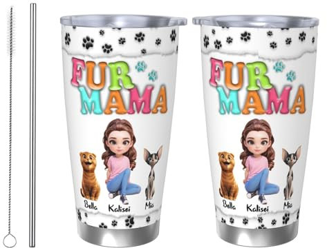 Gobelet personnalisé à effet 3D avec couvercle et paille pour animal de compagnie, 591 ml, cadeau d'anniversaire pour femme (style-08)
