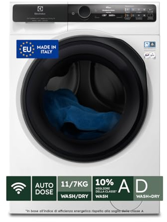 Electrolux EW8W7117GCQ Lavasciuga serie 800 UltraCare, Autodose, 11 kg Lavaggio, 7Kg asciugatura, SmartSelect con Display dinamico, Programma Vapore Refresh, Programma UltraQuick 49min, Classe A/D