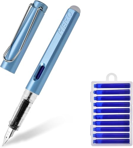 LVZONGXIN Radierbarer Füllfederhalter, Feder in Sträke F, Füller mit radierbarer, blauer Tinte I inkl. 10 Patrone Schreiben, radieren & korrigieren in einem (Blau)