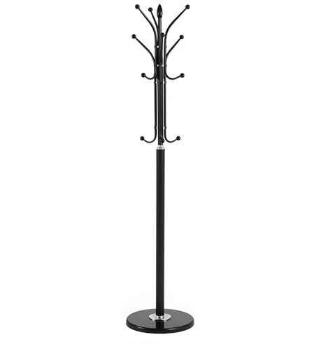 HitlineUK Garderobenständer aus Metall, Kleiderständer, schwarz, 40 x 40 x 170 cm (L x B x H), 12 Kleiderhaken für Jacke, Hut, Kleiderbügel, Tasche, Regenschirm, Schlafzimmerzubehör (Schwarz)
