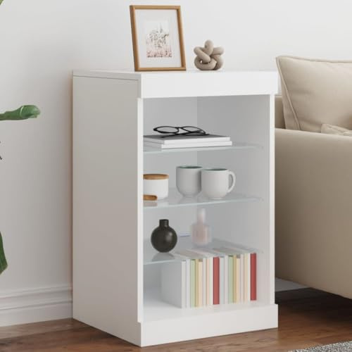 HaoChrymec Buffet avec éclairage LED, Meuble de Rangement avec éclairage RVB, Buffet Salle à Manger Moderne, bahut Salon, Commode Cuisine, Meuble laqué Blanc, 41 x 37 x 67 cm, Blanc