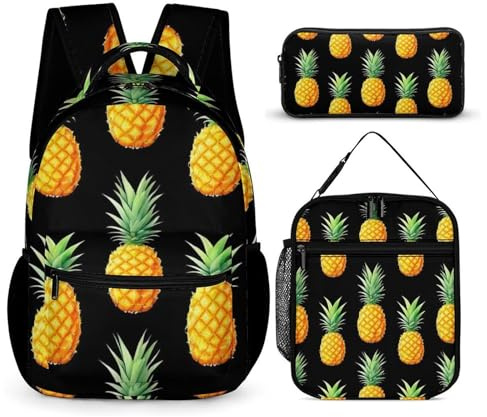 peiyeety Mochila para portátil con lonchera y neceser de maquillaje, mochila de viaje con loncheras (frutas tropicales y piñas)