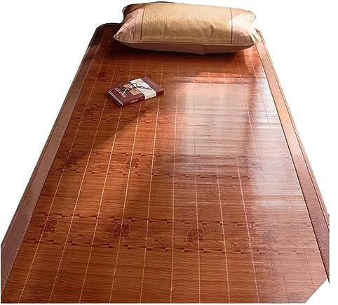 Tapete de bambú para dormir, transpirable, enrollable, para climas cálidos, ropa de cama fresca carbonizada, 0,9 m x 1,9 m, tapete portátil para relajación y comodidad