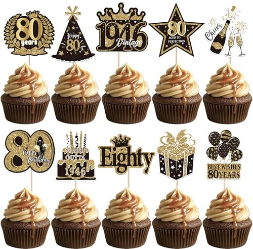 Xsstarmi 40 Pack Happy 80th Birthday Cupcake Toppers Best Whish Thirty Hello Straight Outta 1946 Cupcake Picks for Cheers to 80 Years 80th Birthday Party Cake Decorations Supplies