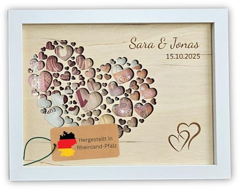 Geldgeschenk Hochzeit 15x20 cm | Hochzeitsgeschenk personalisiert mit Namen & Datum | Bilderrahmen aus Birkenholz | Geschenk für das Brautpaar (15x20cm)