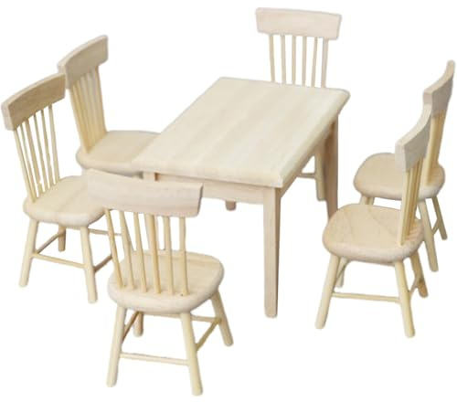Puppenhaus-Set aus Tisch und Stühlen im Maßstab 1:12, hölzerne Puppenhausmöbel für das Küchen-Esszimmer, DIY-freundliche realistische Miniaturen
