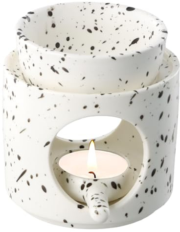 YILANJIN Wax Melt Burners, Ceramic Aromatherapy Candle Holder Removable Bowl Tea Light Burner Oil Burners For Essential Oils Grooved Surface Candle Burner for Sleep Aid Relaxation Meditation (B)