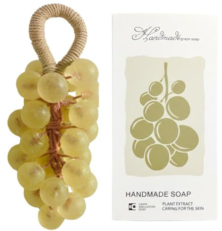 Sapone all'uva su corda, fatto a mano a grappolo d'uva con confezione regalo, saponi artigianali naturali a freddo per il lavaggio delle mani, saponi profumati decorativi per regali di Natale