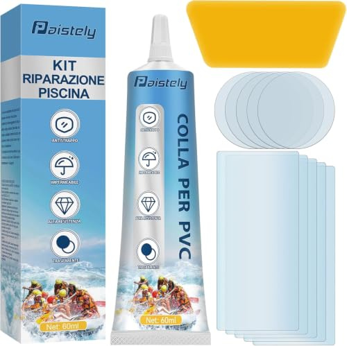 Paistely Kit Riparazione Piscina, Trasparente e Durevole Toppa per Piscina, Impermeabile e ad Alta Resistenza Riparazione Piscina, Adatto per la Riparazione di Varie Attrezzature Gonfiabili (60ml)