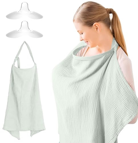 OPVYAEU 3er Set Stillhütchen 2 Stück + 70×90 cm Baumwolle Stilltuch, Silikon Brustwarzen Schutz, Stillzubehör, Bonding Top, Stilleinlagen, Mutterpflege, Stillen unterwegs