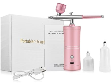 Spruzzatore di Vernice, Kit aerografo con compressore, mini pistola a spruzzo wireless for progetti artistici e di pittura precisi.(Pink)
