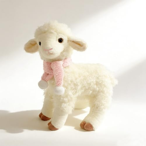 AQCQDQ Schaf Kuscheltier, Niedliches Lamm Stehendes Kuschelschaf, Kinder Alpaka Kissen Beruhigungspuppe, Geschenk für Freunde (31cm,Weiß)