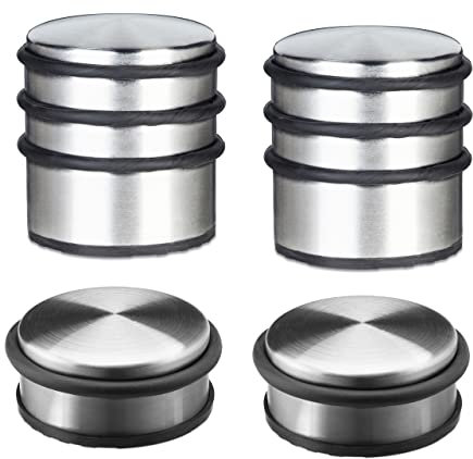 4 x Türstopper im Set, Aus Edelstahl, 2 flache und 2 hohe Türpuffer, Türhalter mit Gummiring, Rutschfest
