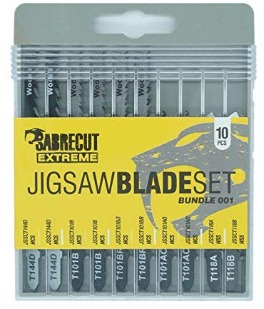 10 x SabreCut JSSCK001 Professional Jigsaw Wood and Metal Cutting T144D T101B T101BR T101AO T118A T118B Box Set