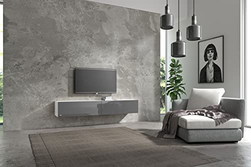 Wuun® TV-Schrank Lowboard Somero | 160cm | Korpus Weiß-Hochlganz - Front Grau-Hochglanz