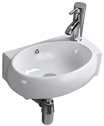 Lavabo in Ceramica Lavandino Bianco di Alta Qualità Lavabo a Parete o Appoggio ad Angolo Destro per WC da Bagno Guardaroba ovale (430 * 290 * 125mm)
