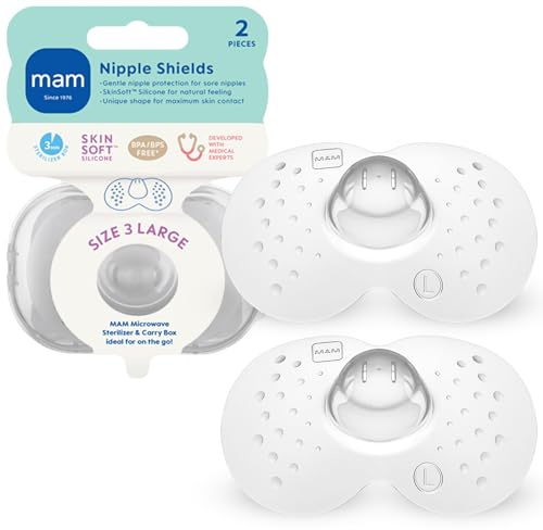 MAM Stillschild mit sterilisierter Aufbewahrungsbox, für Neugeborene, Größe 2 Standard 23 mm, transparent, 2 Stück