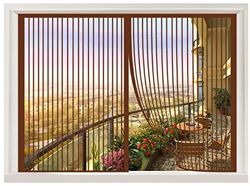 Magnetrahmen Fliegengitter 105x145cm Insektenschutz Verschiedene Größen Fliegengitter balkontür Vorhang kinderleichte Klebemontage Ohne Bohren für Alle Fenster, Balkontür Terrassen Wohnzimmer, Brown
