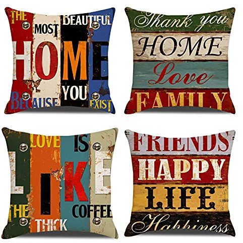 Homefeelzydys Kissenbezug 4er Set 50X50cm Bauernhaus Kissenhülle Dekorative Dekokissen Moderne Kissenbezüge Sofakissen Kissen Drinnen für Sofa Couch Stuhl Schlafzimme Büro Auto