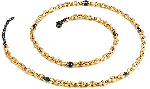 Daesar Gold Schwarz Kette 64CM ohne Anhänger, Herren Halskette Edelstahl Bohnenkette 5MM Breit