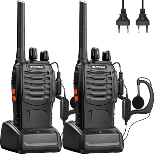 Baofeng Walkie Talkie PMR Radio Ricetrasmettitore a Lungo Raggio Walkie Talkie Set Portatile Ricaricabile Con cuffie e luci LED adatte per Sport All'aria Aperta,Escursionismo,Cantieri(2 Pezzi)