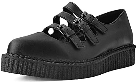 T.U.K. Shoes Black TUKskin Pointed 3-Strap Ankle Round Toe Oxford Sneaker Flats Mary Janes for Women | US Women 8