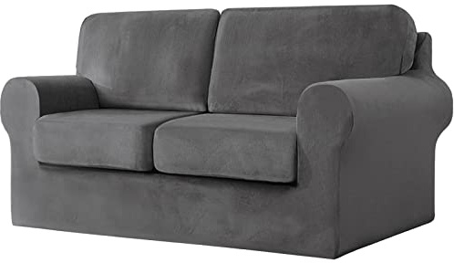 Topchances Sofa Cover 2 Seater 5 Pieces Set - Super Soft Stretch Velvet Sofa Slipcovers Sofa Protector Couch Covers with Separate 2 Backrest Cover and 2 Seat Cushion Cover for Living Room (Dark Grey)